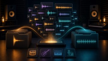 A screen organizing various audio waveforms into one-shot and loop folders to create a sample pack