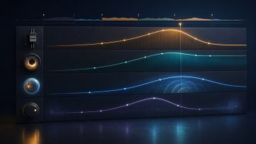 音量、フィルター、リバーブ、パンを動かす複数のオートメーションカーブ