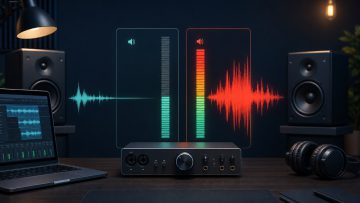 Level meters comparing a quiet audio signal with red clipping peaks