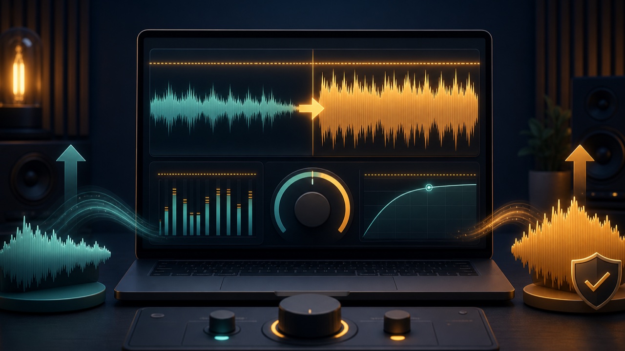 Screen adjusting the loudness of a DAW track while preventing clipping