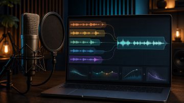 A DAW session comping multiple vocal takes and applying noise reduction, EQ, and compression
