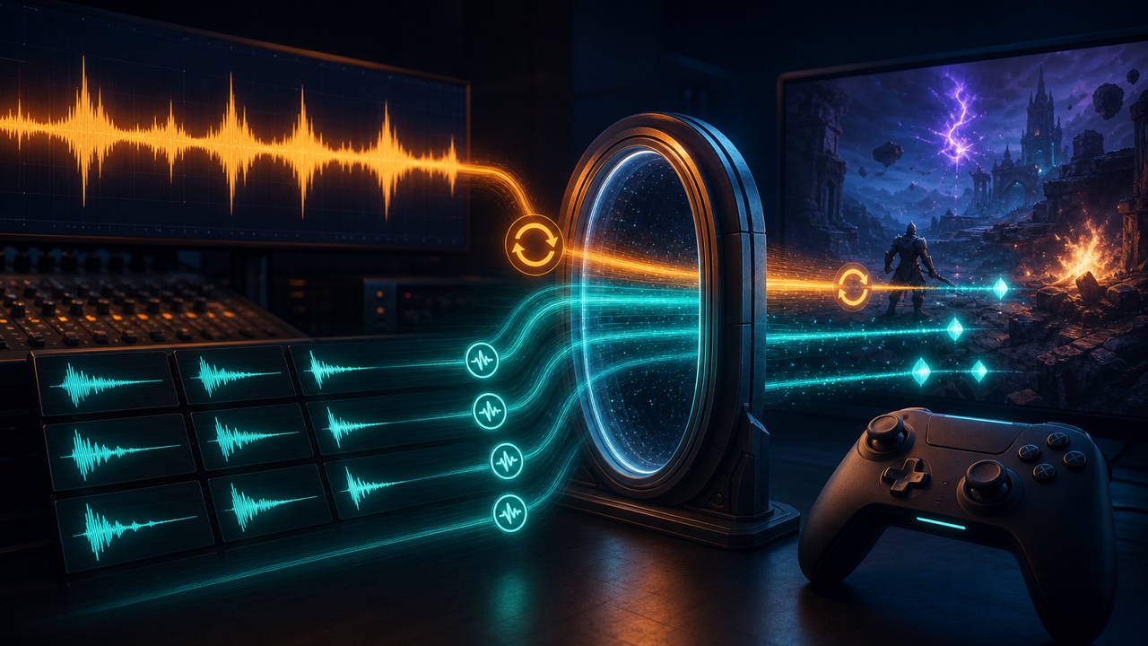 A workflow exporting looping background music and several short sound effects for implementation in a game