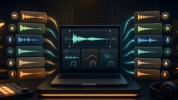 A production screen batch-processing silence, volume, and noise in several sound effects and short audio assets