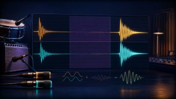 A comparison of timing differences and cancellation between two microphone waveforms and the same waveforms after alignment