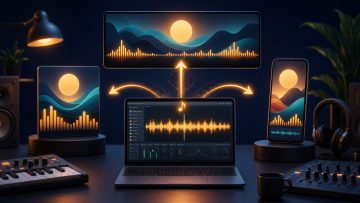 Landscape, square, and vertical waveform and spectrum videos created from a song made in a DAW