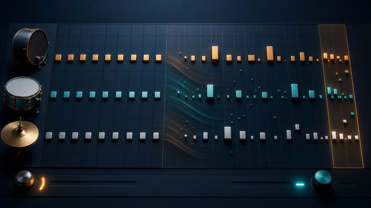 A uniform drum pattern becoming a natural groove through velocity, timing, and ghost notes
