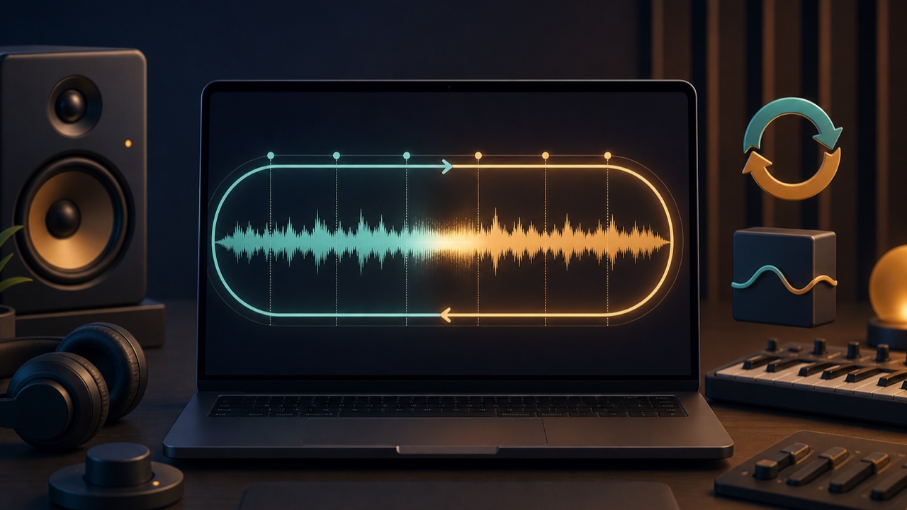 Screen crossfading the end and beginning of a background music waveform to create a seamless loop