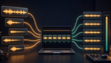 Several audio waveforms with different levels being adjusted to the same perceived loudness