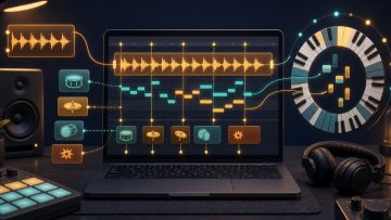 DAW screen aligning a loop's length and a one-shot's pitch with the song's BPM and key
