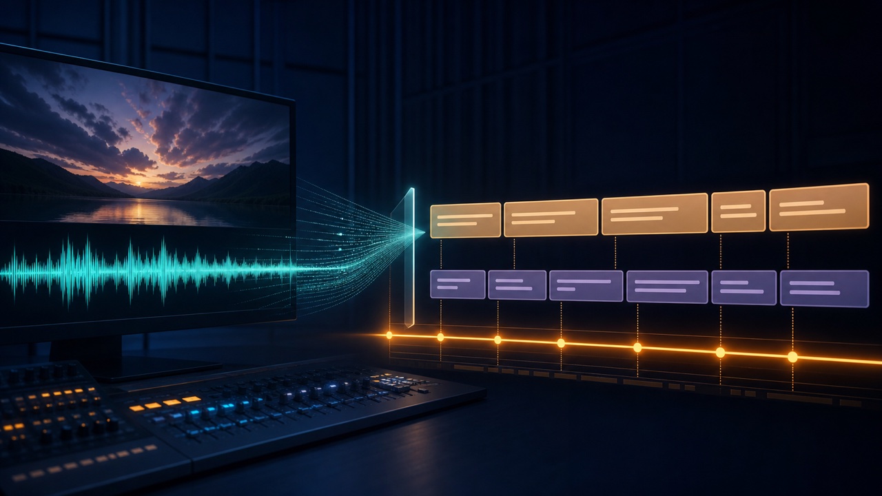 Interface converting speech and its waveform from a video into timed subtitle cards