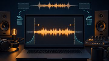 An audio waveform with unnecessary silence trimmed from the beginning and end while preserving natural padding and short fades