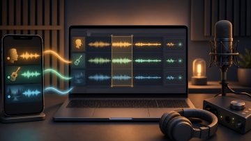 Workspace for importing smartphone voice memos of humming, guitar, and ambient sound into a computer for trimming and cleanup